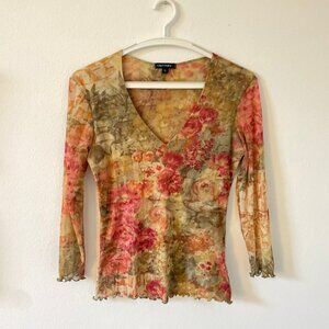 VINTAGE FLORAL PRINT MESH SHIRT